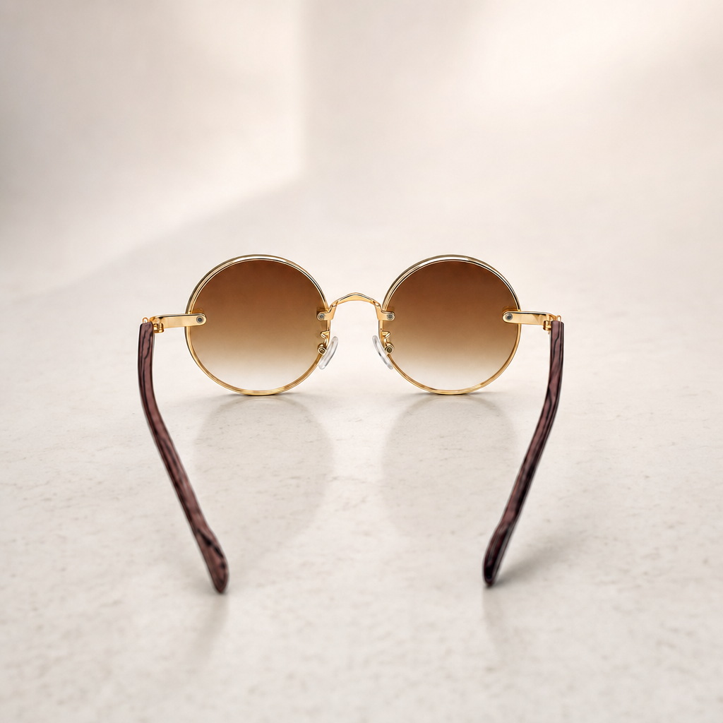 Round Vintage Sunglasses for Women & Men - Gradient Tinted Retro Circle Shades - Gold Frame Boho Festival Eyewear UV400