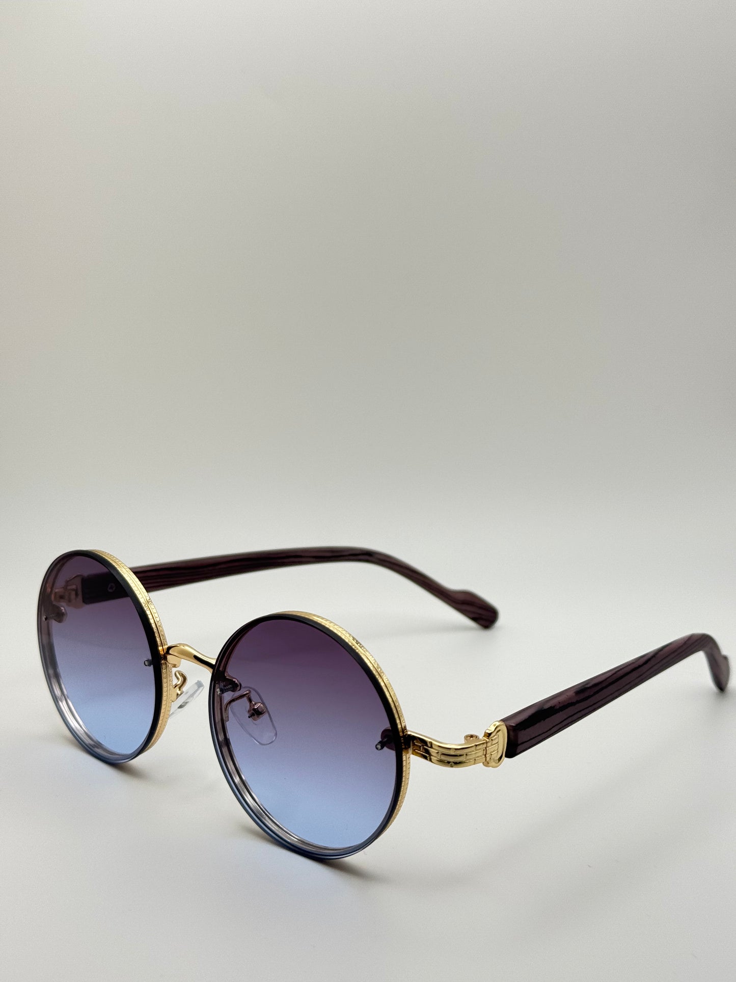 Round Vintage Sunglasses for Women & Men - Gradient Tinted Retro Circle Shades - Gold Frame Boho Festival Eyewear UV400