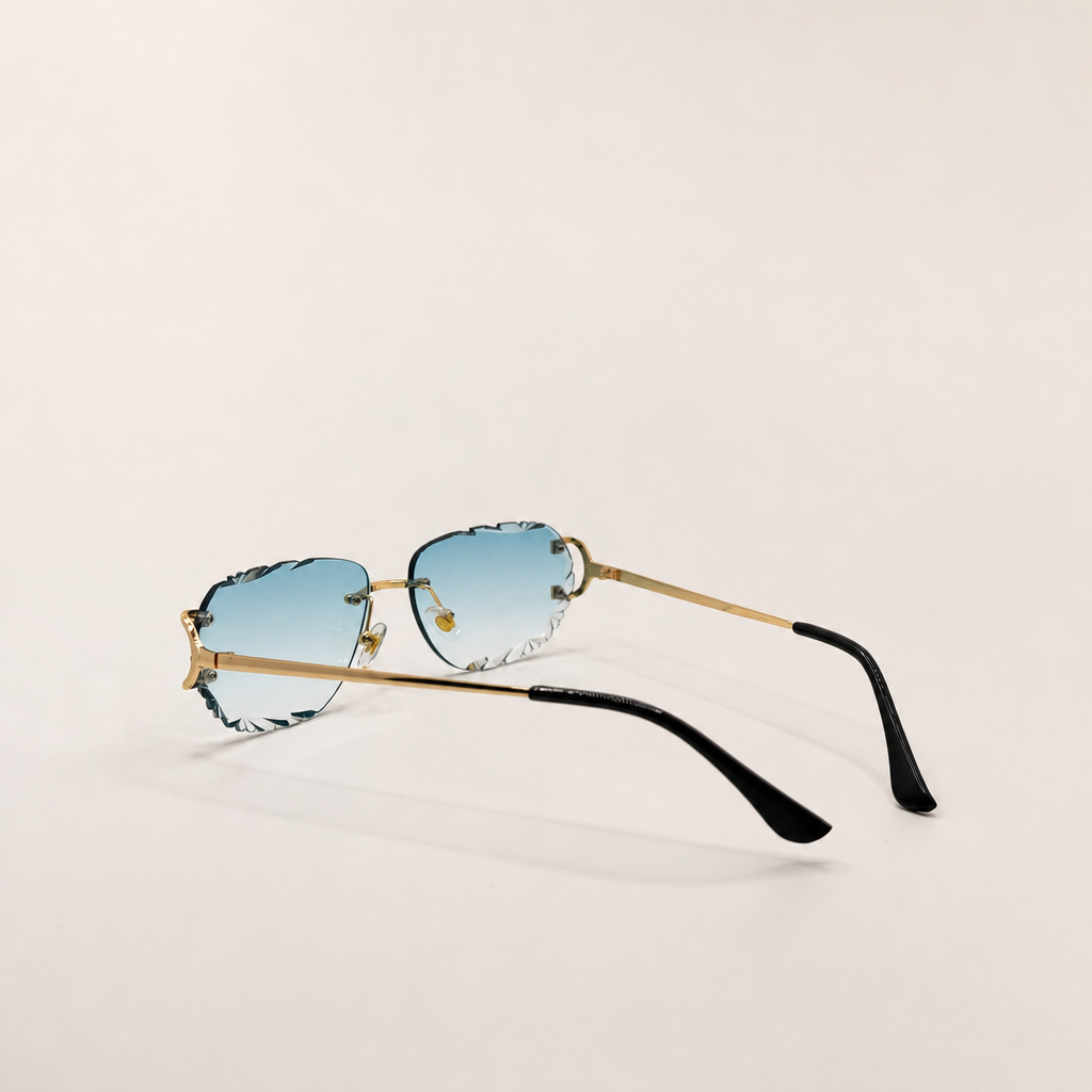 Diamond-Cut Elegant Rimless Gradient Sunglasses with Gold Frame For Men And Women