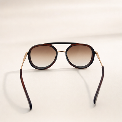 Vintage Pilot Aviator Sunglasses - Brown Gradient Lens, Gold Frame, UV400 Polarized Retro Shades with Personalized Sunglasses Case