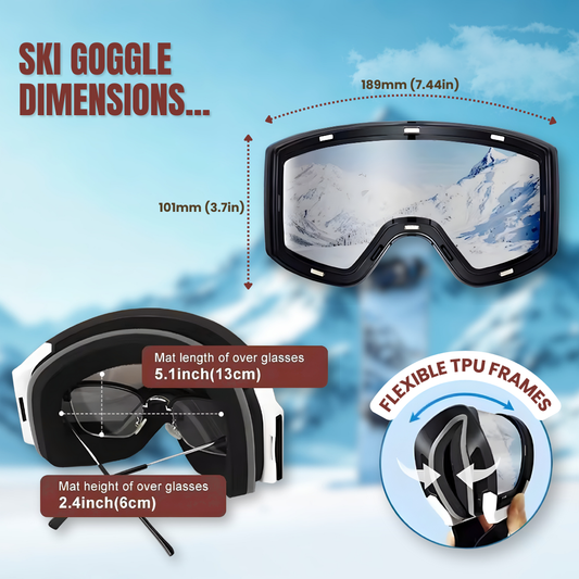 OTG Ski Goggles for Glasses – Anti-Fog Double Lens, UV Protection, Flexible Frame, Unisex Snowboarding & Skiing Eyewear