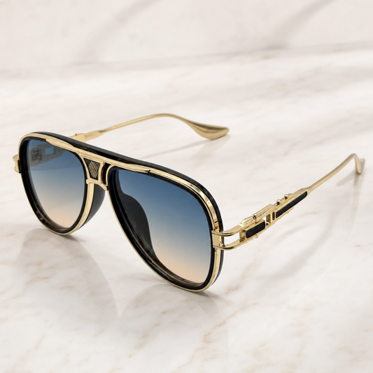 Retro Aviator Sunglasses Gold Black Frame Gradient Lens UV400 Men Women