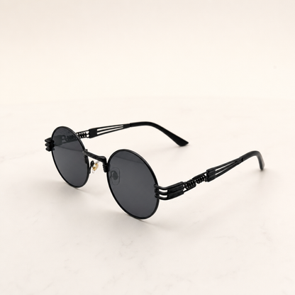 Retro Steampunk Round Sunglasses – Gold/Black Wire Frame UV400 Eyewear