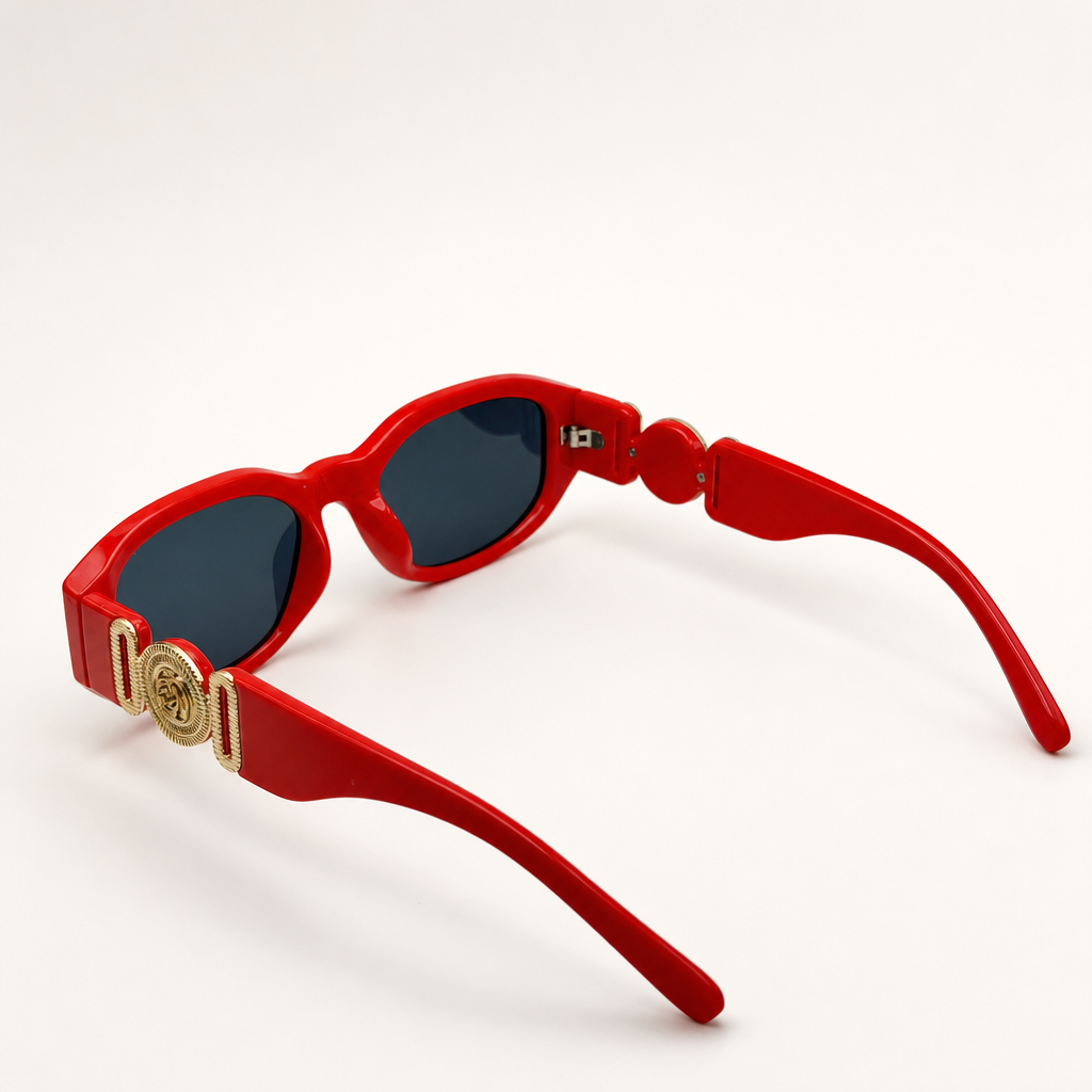 Vintage Rectangle Black Sunglasses | Retro Designer-Inspired Shades | Gold Medallion Statement Glasses | UV Protection Women Sunglasses