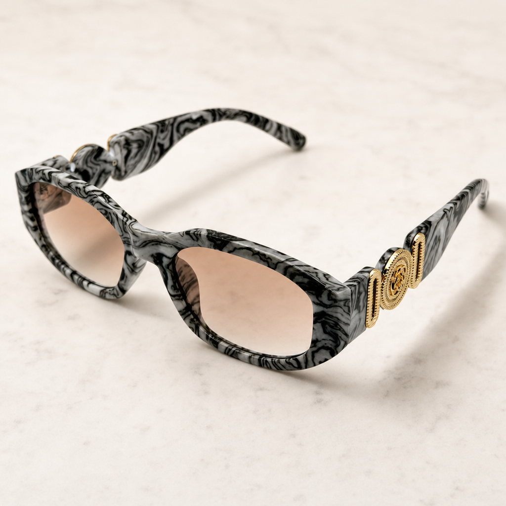 Vintage Rectangle Black Sunglasses | Retro Designer-Inspired Shades | Gold Medallion Statement Glasses | UV Protection Women Sunglasses