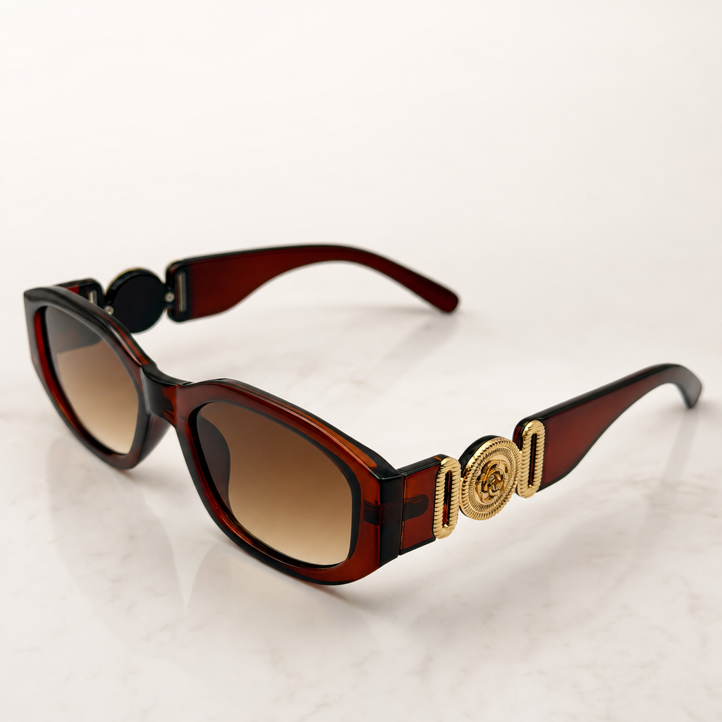 Vintage Rectangle Black Sunglasses | Retro Designer-Inspired Shades | Gold Medallion Statement Glasses | UV Protection Women Sunglasses