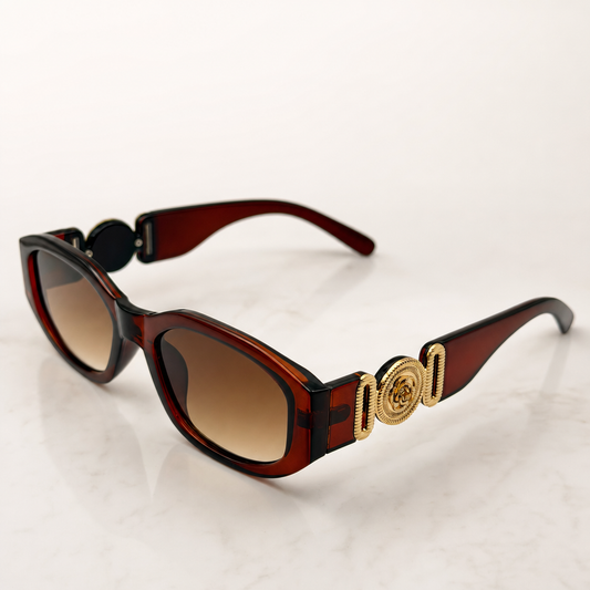 Vintage Rectangle Black Sunglasses | Retro Designer-Inspired Shades | Gold Medallion Statement Glasses | UV Protection Women Sunglasses