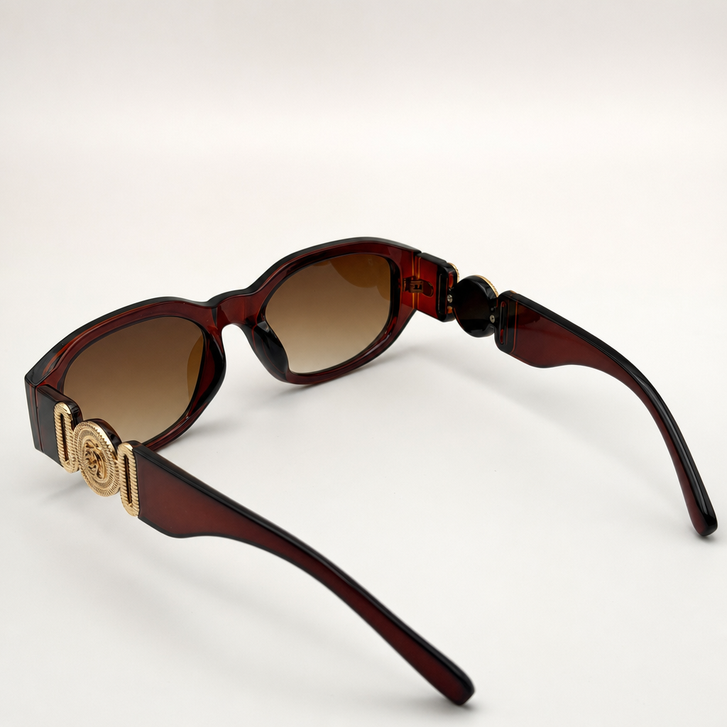 Vintage Rectangle Black Sunglasses | Retro Designer-Inspired Shades | Gold Medallion Statement Glasses | UV Protection Women Sunglasses