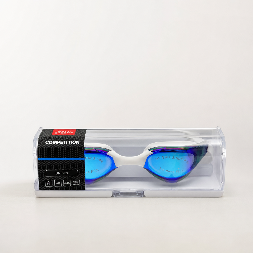 Professional Anti-Fog UV Protection Swim Goggles | Unisex Low-Profile Mirrored Racing Lenses