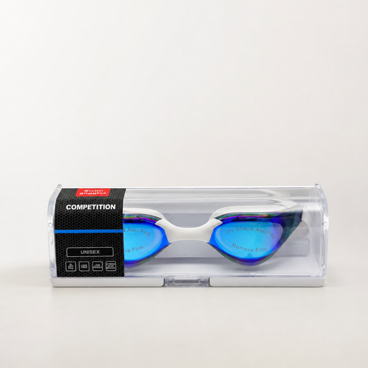 Professional Anti-Fog UV Protection Swim Goggles | Unisex Low-Profile Mirrored Racing Lenses
