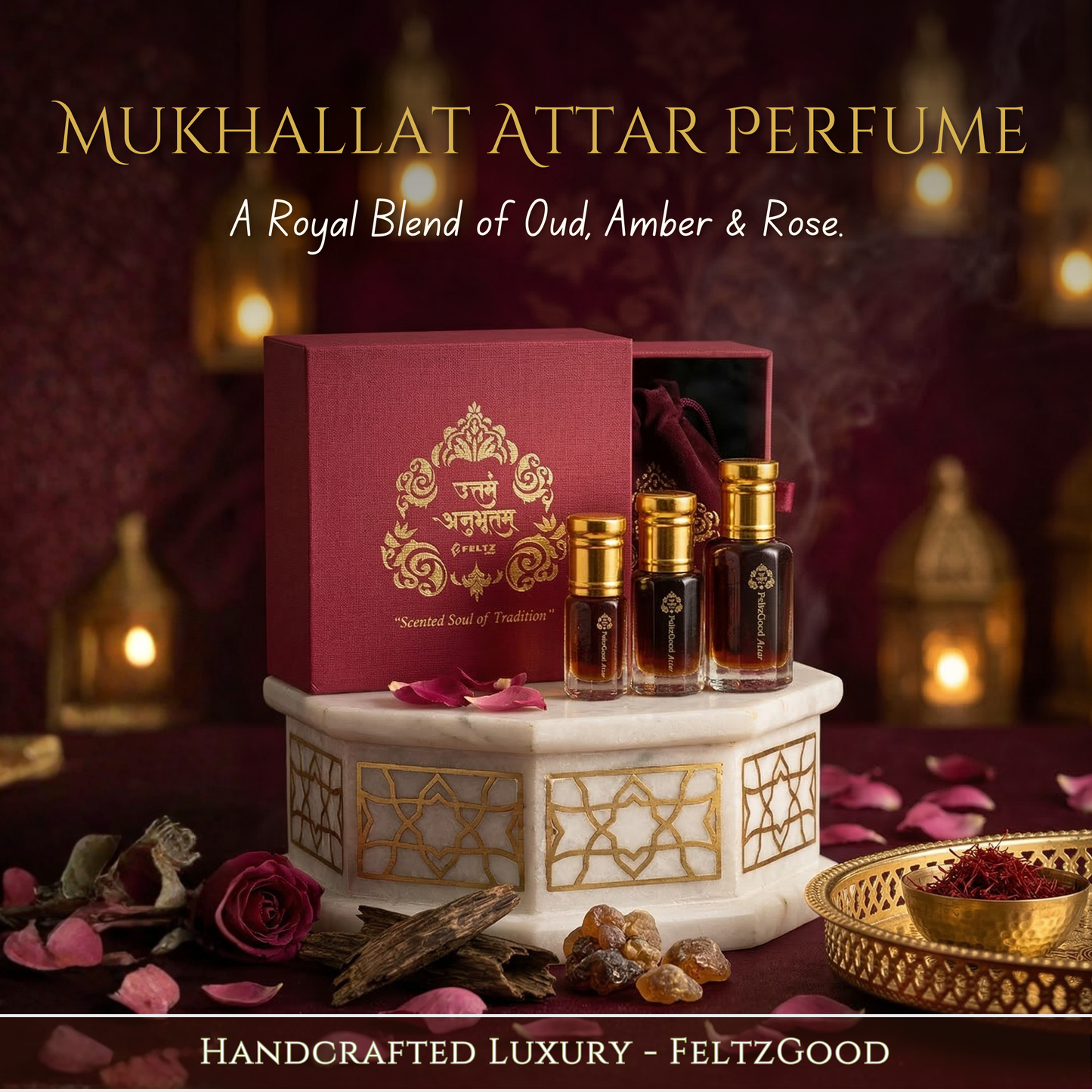 Mukhallat Attar Perfume Oil Oud Amber Rose Vegan Arabian Blend - Alcohol-Free Traditional Indian Attar Perfume Oil - View 1