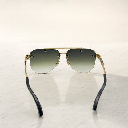Luxury Rimless Gold Sunglasses: Unisex Gradient Lens, Flat Top Semi-Round UV400 with Personalized Case