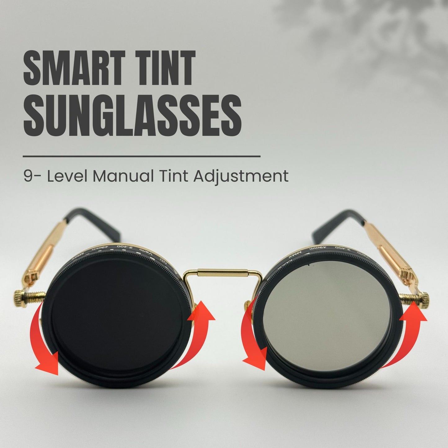 Adjustable Tint Steampunk Sunglasses | Rotating Polarized UV400 Retro Goggles for Men & Women with Personalized Sunglasses Case