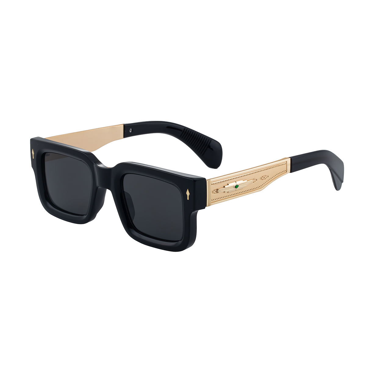 Vintage-Inspired Polarized Sunglasses: Square Multicolors Frame, Gold Temples, UV400 Protection with Personalized Sunglasses Case