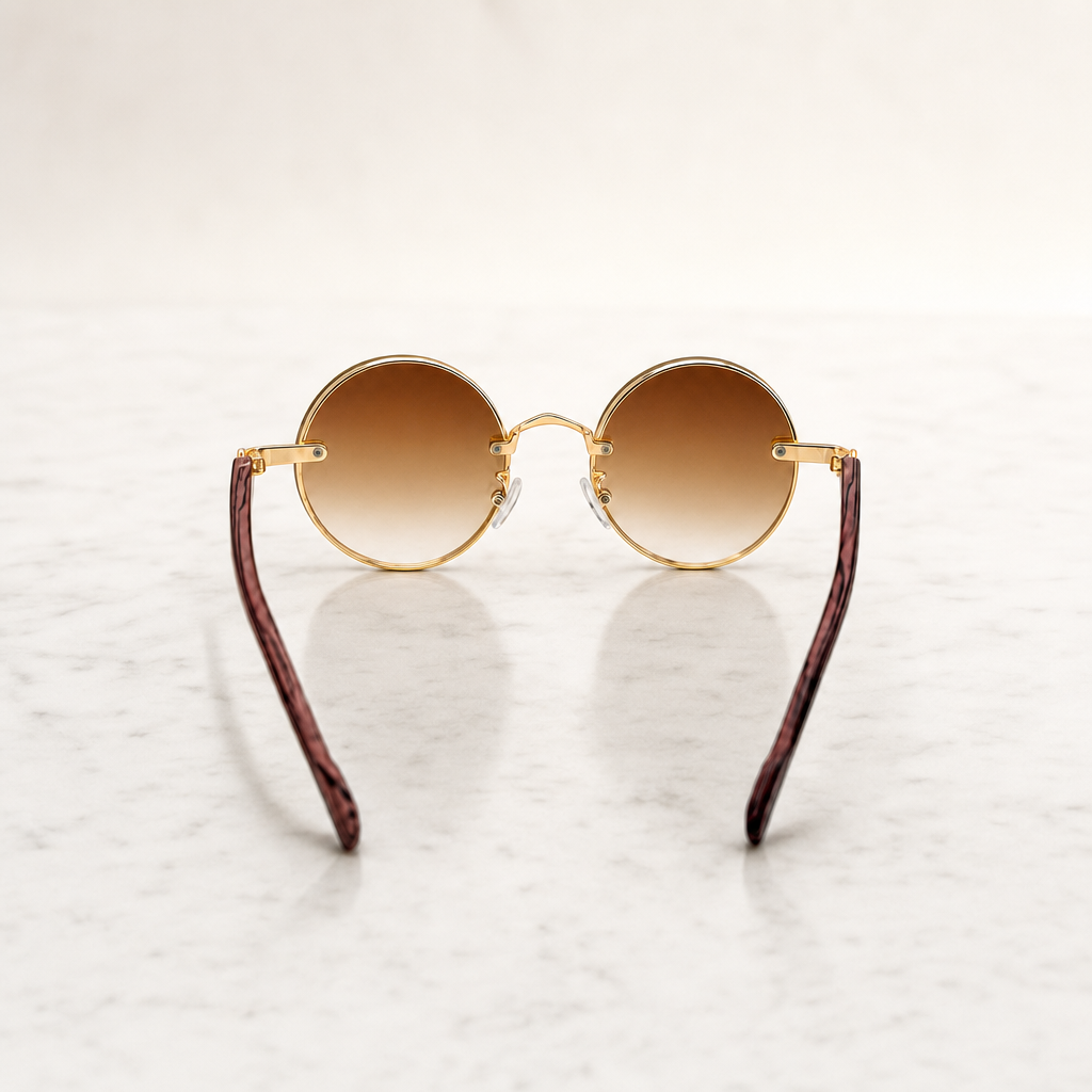 Round Vintage Sunglasses for Women & Men - Gradient Tinted Retro Circle Shades - Gold Frame Boho Festival Eyewear UV400