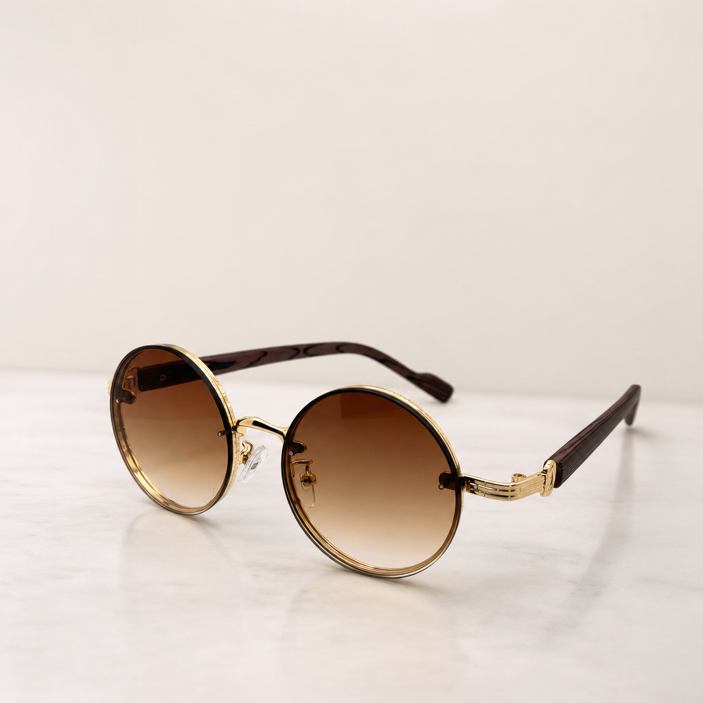 Round Vintage Sunglasses for Women & Men - Gradient Tinted Retro Circle Shades - Gold Frame Boho Festival Eyewear UV400