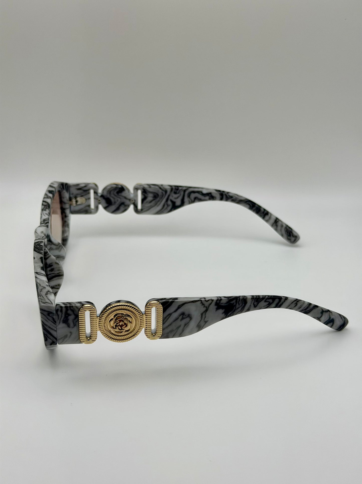 Vintage Rectangle Black Sunglasses | Retro Designer-Inspired Shades | Gold Medallion Statement Glasses | UV Protection Women Sunglasses