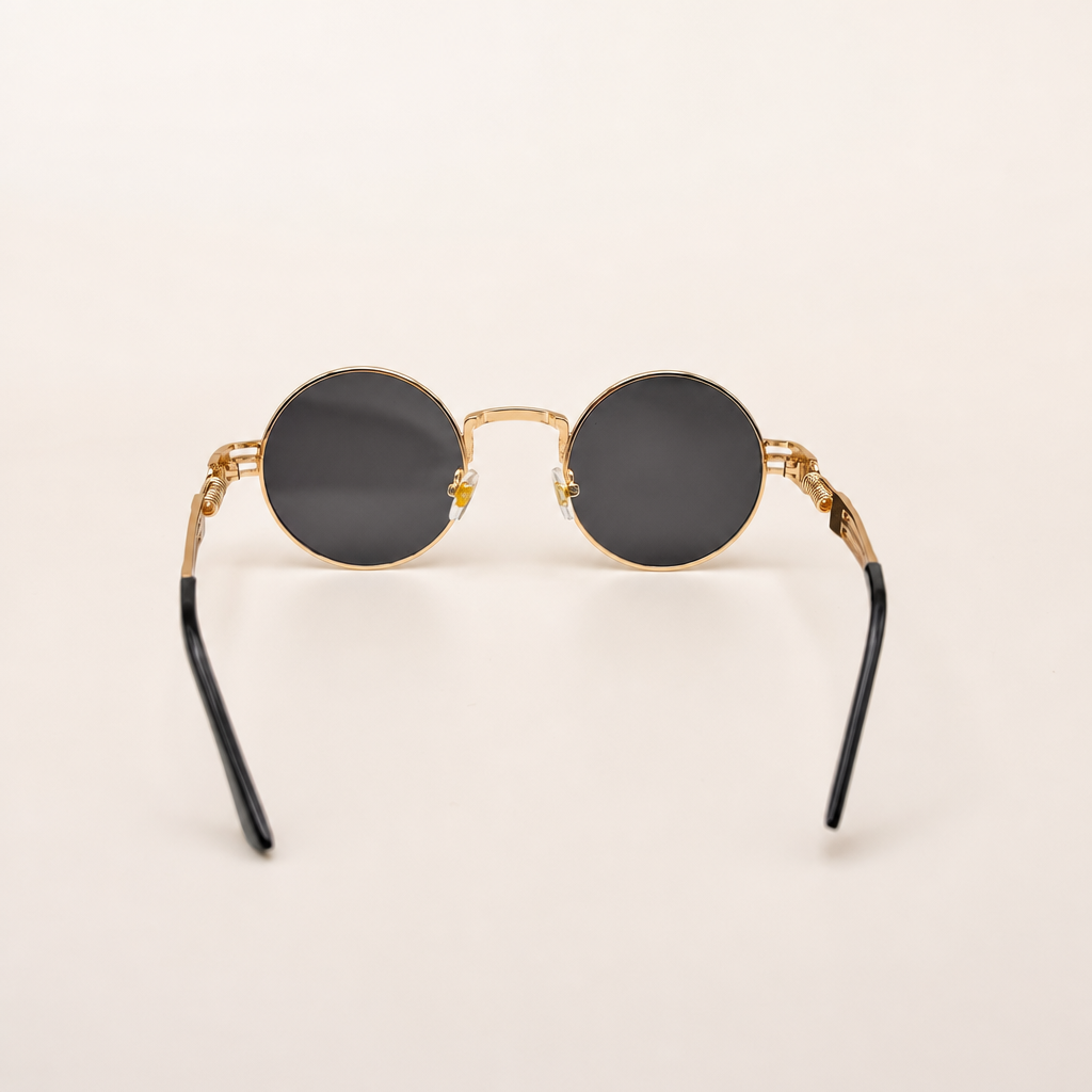 Retro Steampunk Round Sunglasses – Gold/Black Wire Frame UV400 Eyewear