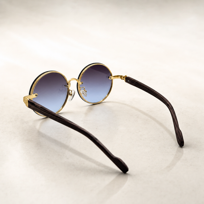 Round Vintage Sunglasses for Women & Men - Gradient Tinted Retro Circle Shades - Gold Frame Boho Festival Eyewear UV400