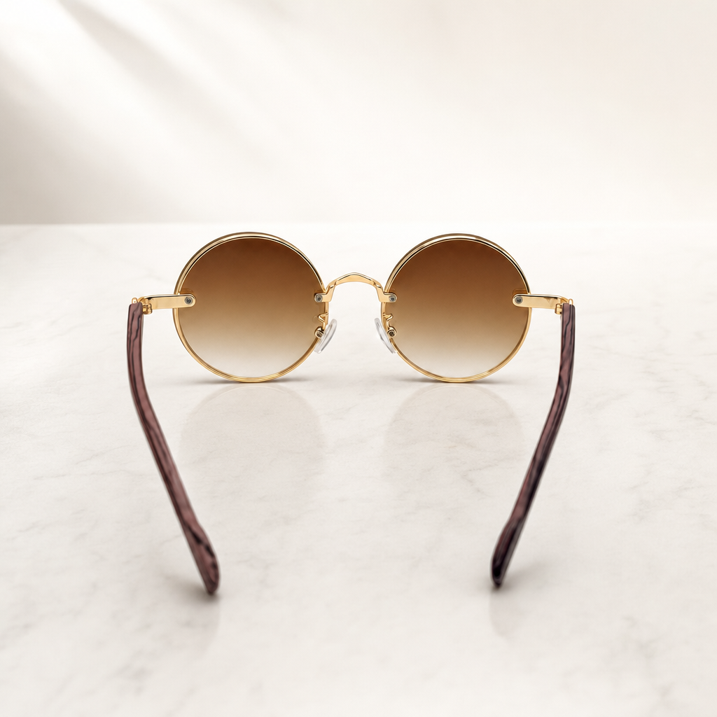 Round Vintage Sunglasses for Women & Men - Gradient Tinted Retro Circle Shades - Gold Frame Boho Festival Eyewear UV400