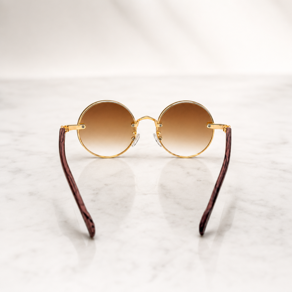 Round Vintage Sunglasses for Women & Men - Gradient Tinted Retro Circle Shades - Gold Frame Boho Festival Eyewear UV400