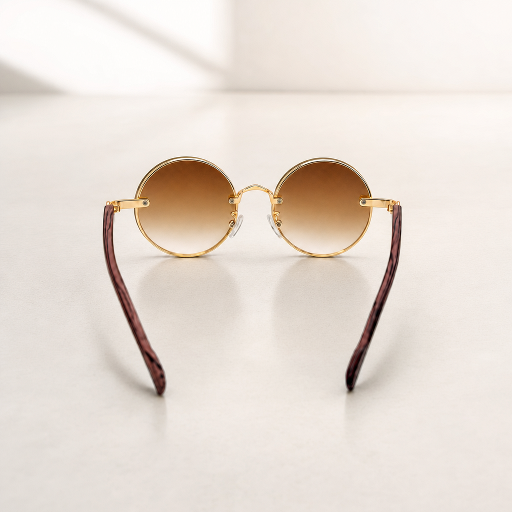 Round Vintage Sunglasses for Women & Men - Gradient Tinted Retro Circle Shades - Gold Frame Boho Festival Eyewear UV400
