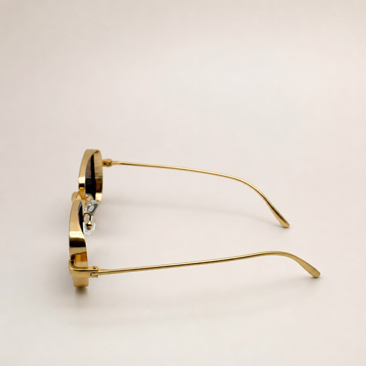 Retro Gold Frame Rectangle Sunglasses - Unisex Vintage Eyewear with Deep Blue Lenses with Personalized Sunglasses Case