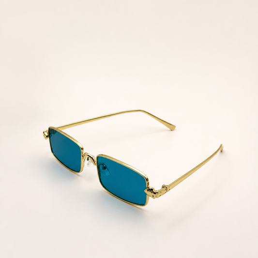 Vintage-Inspired Rectangle Sunglasses: Gold Frame, Multiple Lenses | Y2K Unisex Eyewear for Street Style with Personalized Sunglasses Case
