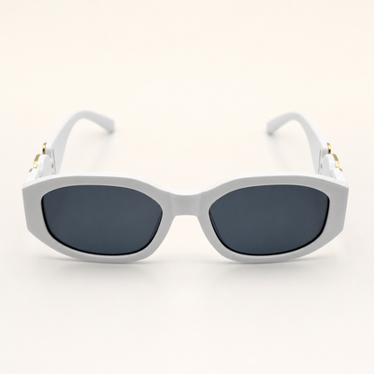 Vintage Rectangle Black Sunglasses | Retro Designer-Inspired Shades | Gold Medallion Statement Glasses | UV Protection Women Sunglasses