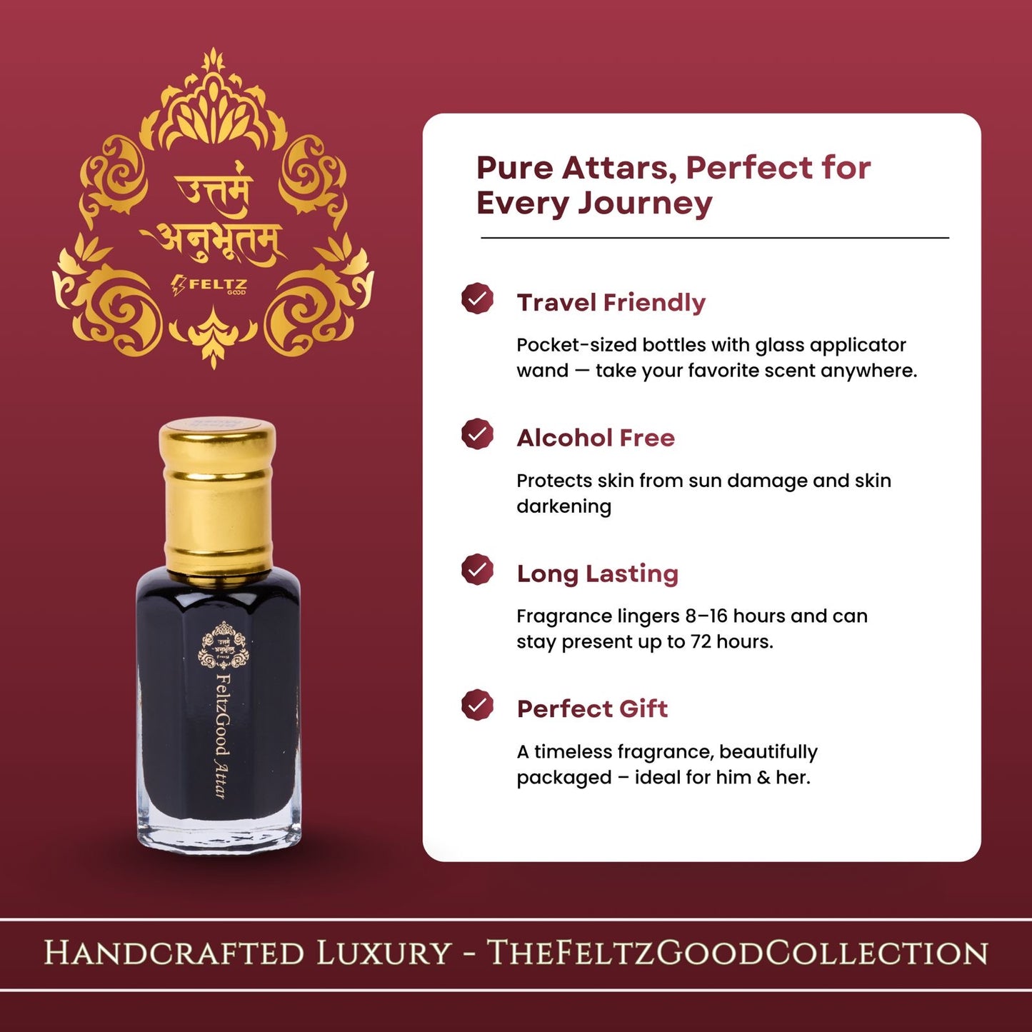 Pure Rose Attar Perfume Oil: Natural, Vegan, Alcohol-Free