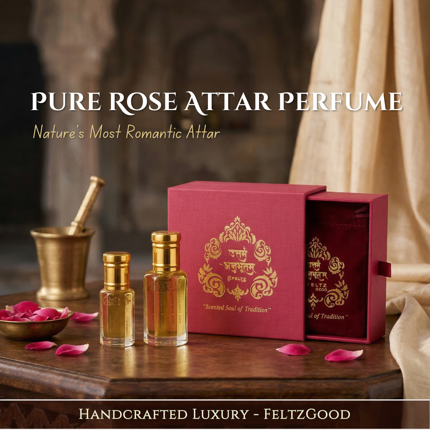 Pure Rose Attar Perfume Oil Natural Vegan Alcohol Free - Alcohol-Free Traditional Indian Attar Perfume Oil - View 1