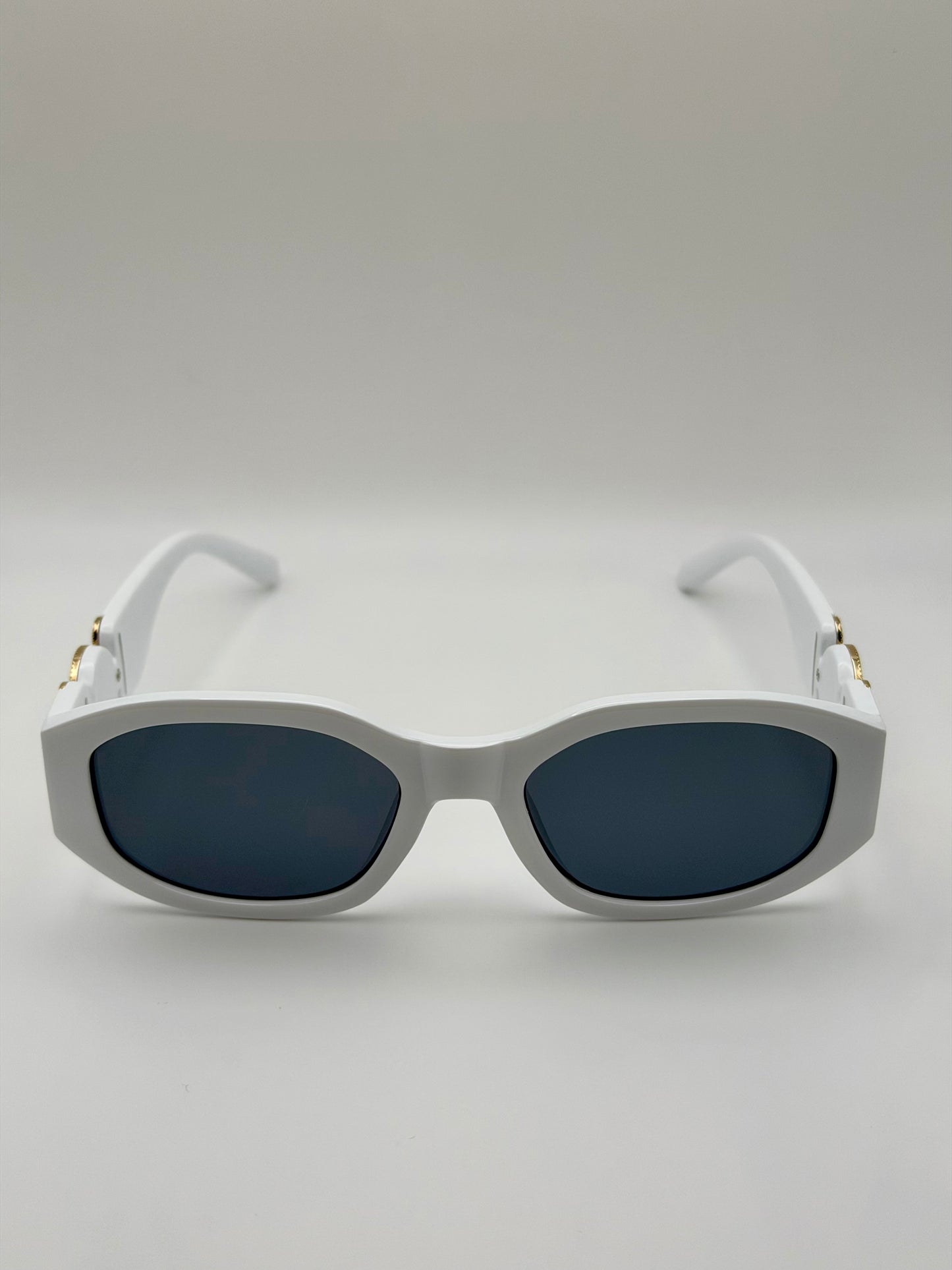 Vintage Rectangle Black Sunglasses | Retro Designer-Inspired Shades | Gold Medallion Statement Glasses | UV Protection Women Sunglasses