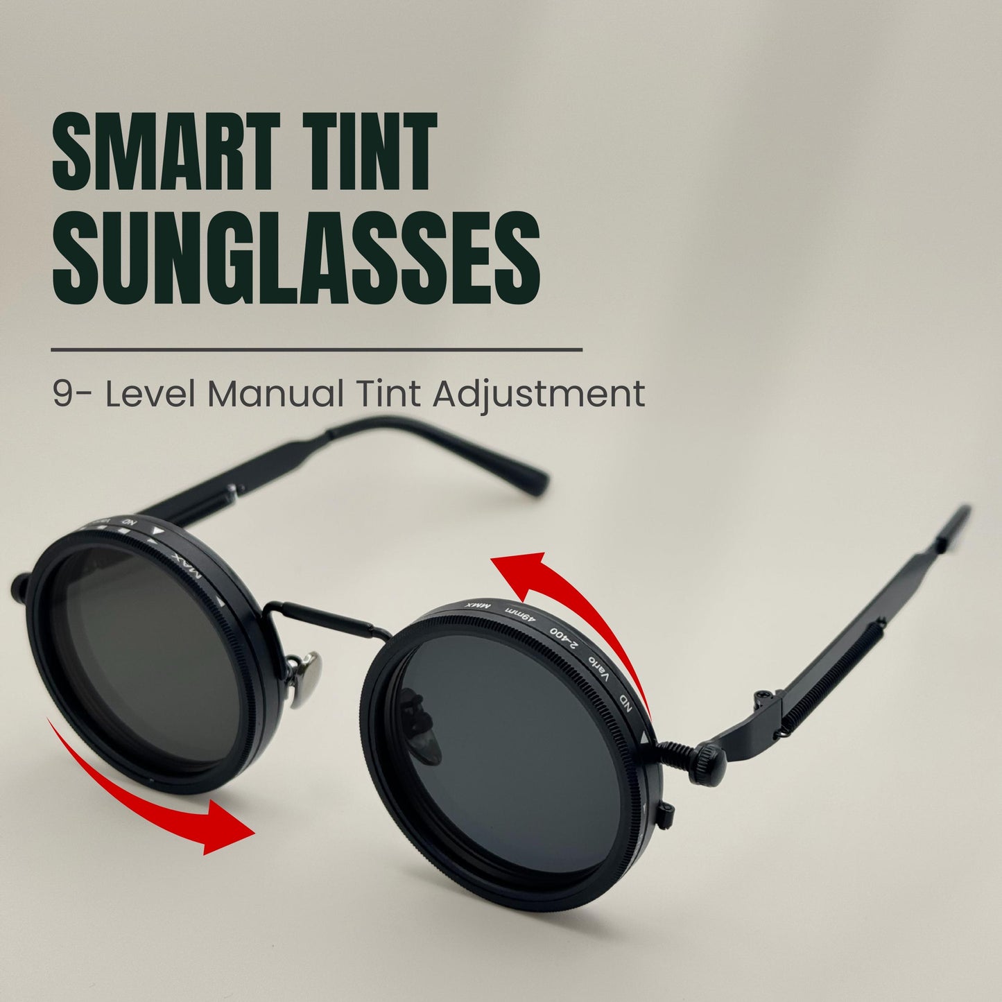 Adjustable Tint Steampunk Sunglasses | Rotating Polarized UV400 Retro Goggles for Men & Women with Personalized Sunglasses Case