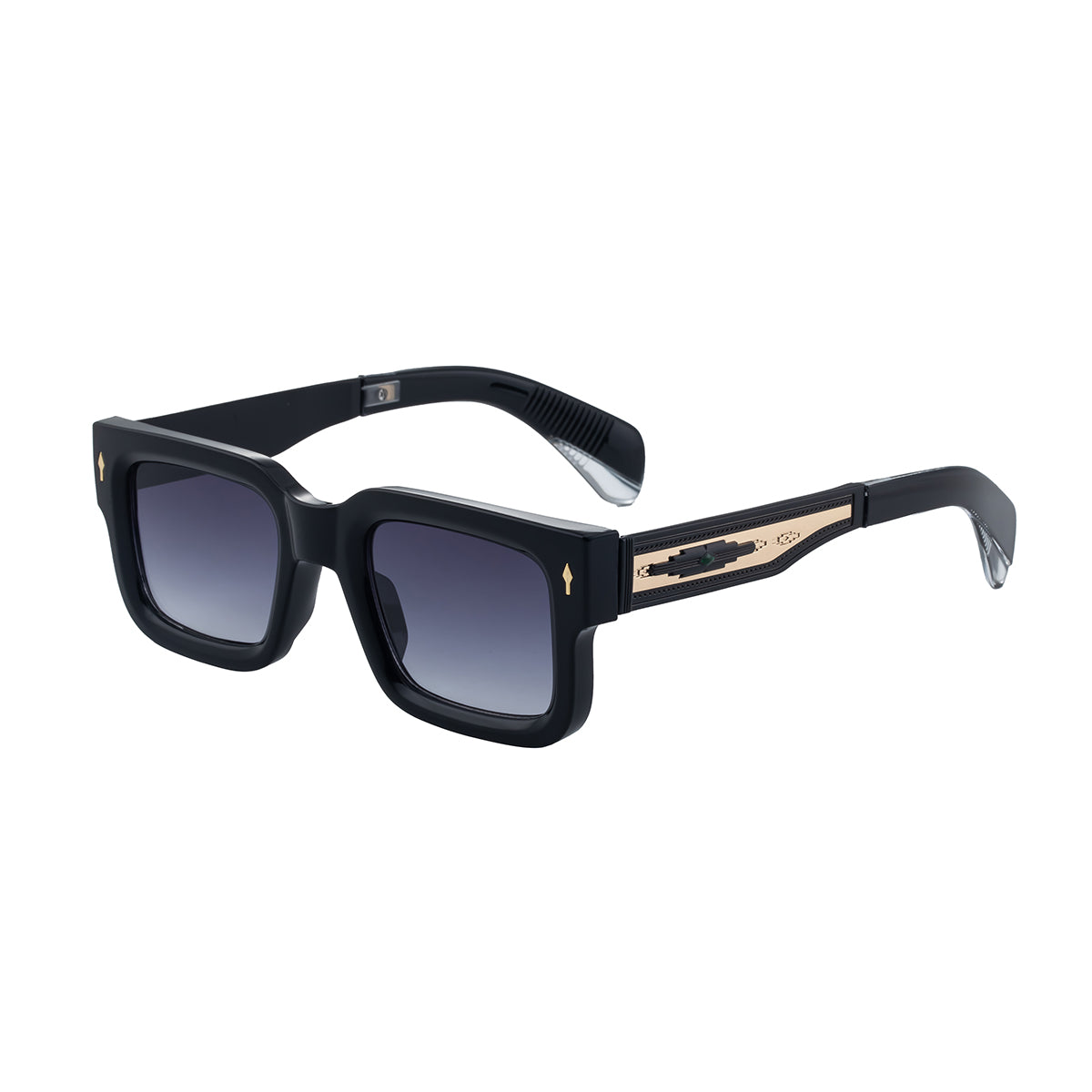 Vintage-Inspired Polarized Sunglasses: Square Multicolors Frame, Gold Temples, UV400 Protection with Personalized Sunglasses Case