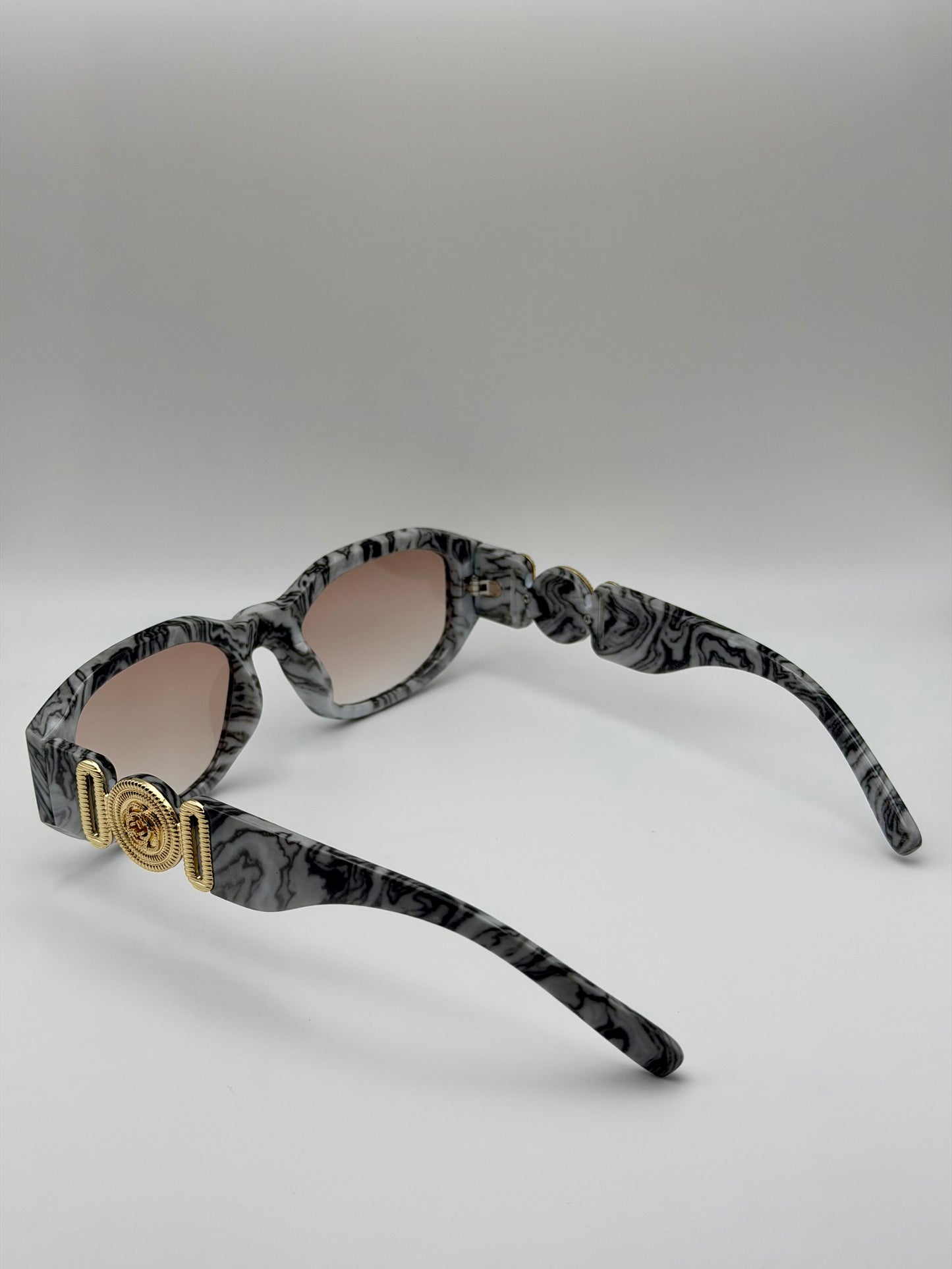 Vintage Rectangle Black Sunglasses | Retro Designer-Inspired Shades | Gold Medallion Statement Glasses | UV Protection Women Sunglasses