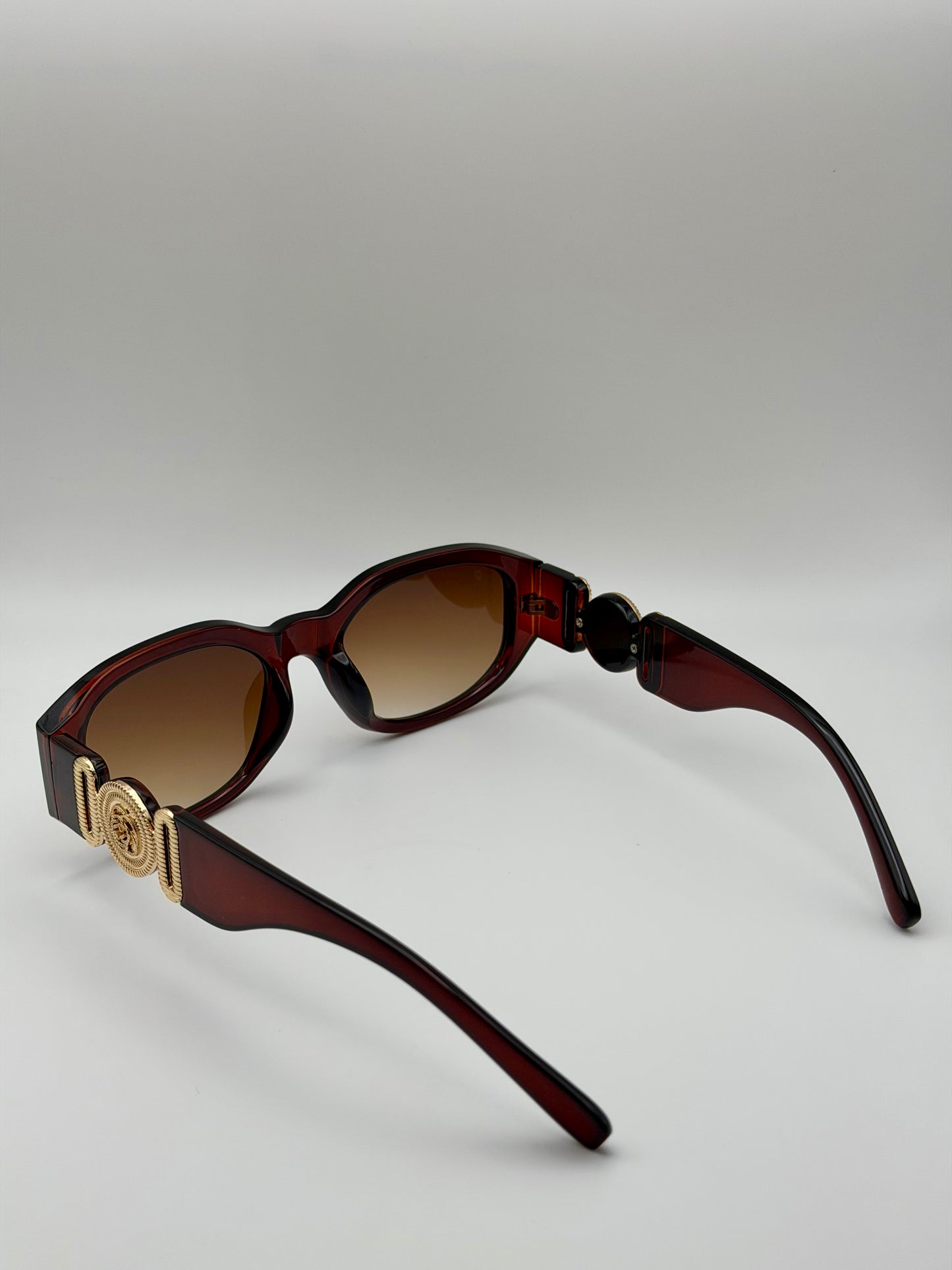 Vintage Rectangle Black Sunglasses | Retro Designer-Inspired Shades | Gold Medallion Statement Glasses | UV Protection Women Sunglasses