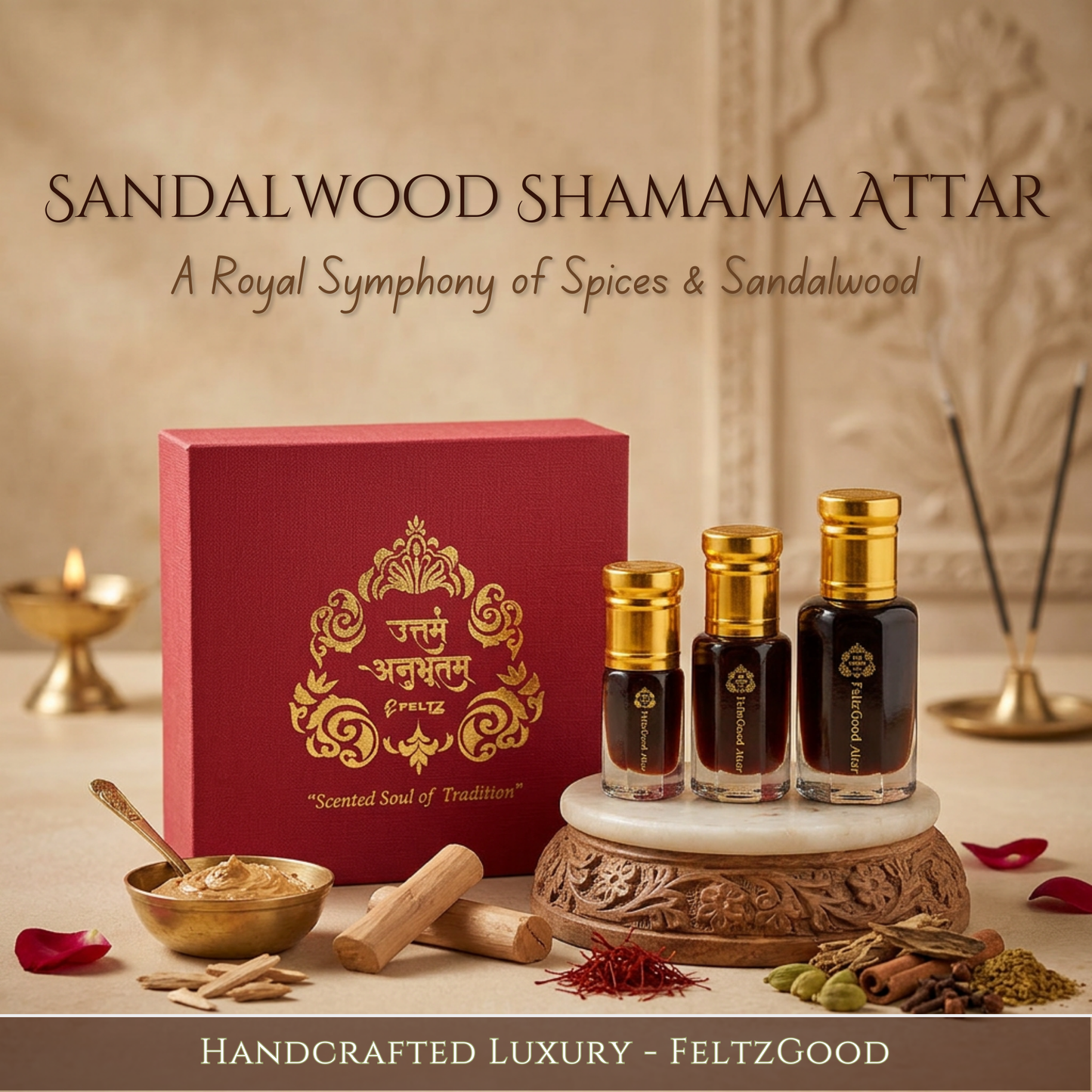 Sandalwood Shamama Attar Perfume Oil Vegan Alcohol Free Handmade Fragrance Gift Set - Alcohol-Free Traditional Indian Attar Perfume Oil - View 1