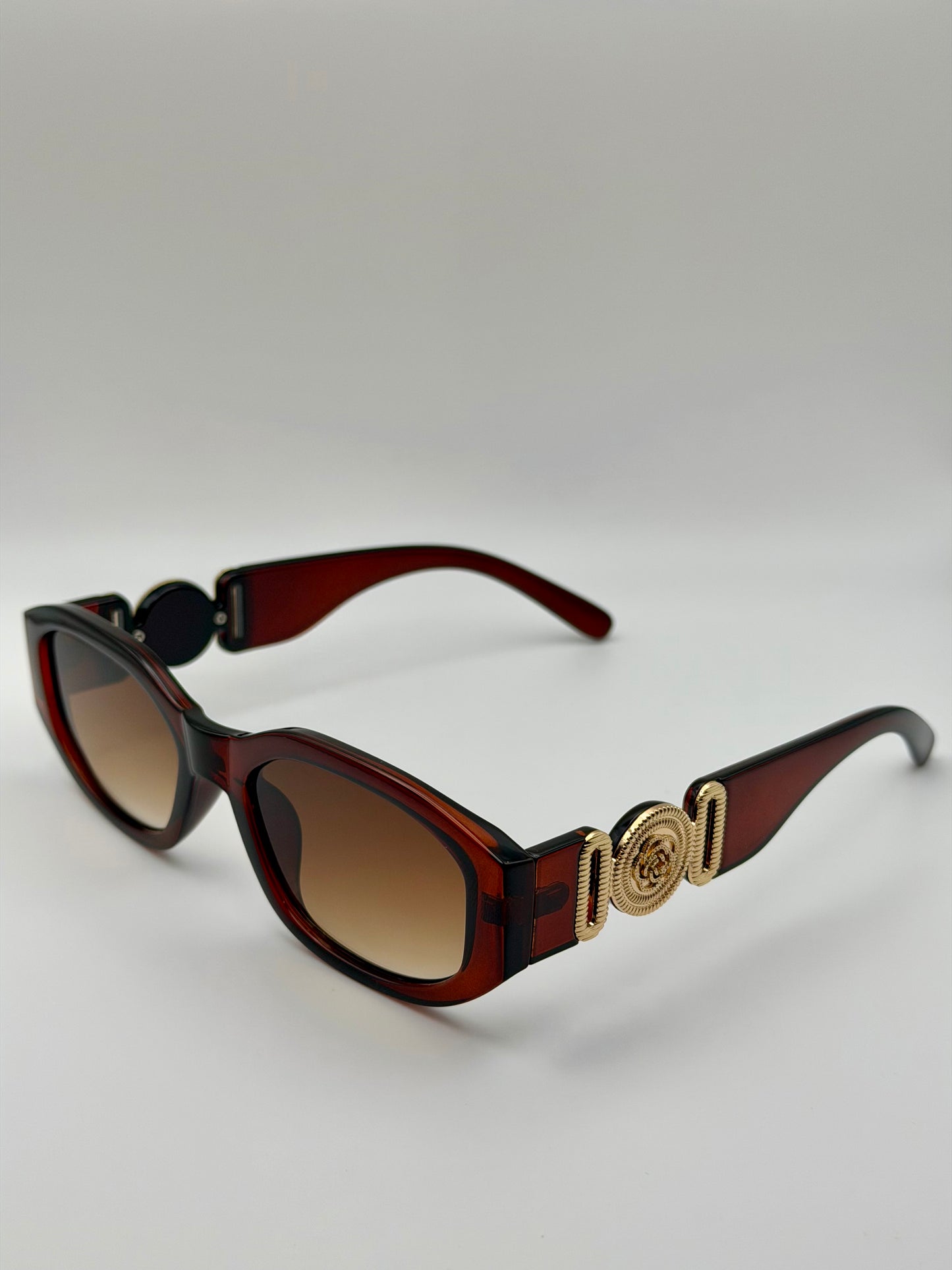 Vintage Rectangle Black Sunglasses | Retro Designer-Inspired Shades | Gold Medallion Statement Glasses | UV Protection Women Sunglasses
