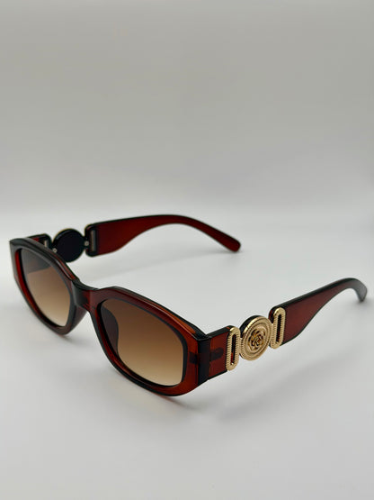 Vintage Rectangle Black Sunglasses | Retro Designer-Inspired Shades | Gold Medallion Statement Glasses | UV Protection Women Sunglasses