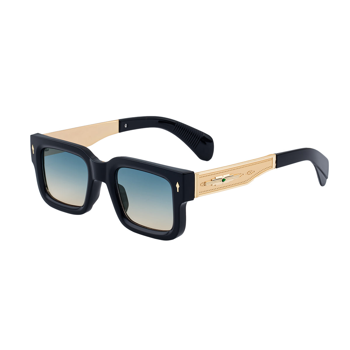 Vintage-Inspired Polarized Sunglasses: Square Multicolors Frame, Gold Temples, UV400 Protection with Personalized Sunglasses Case