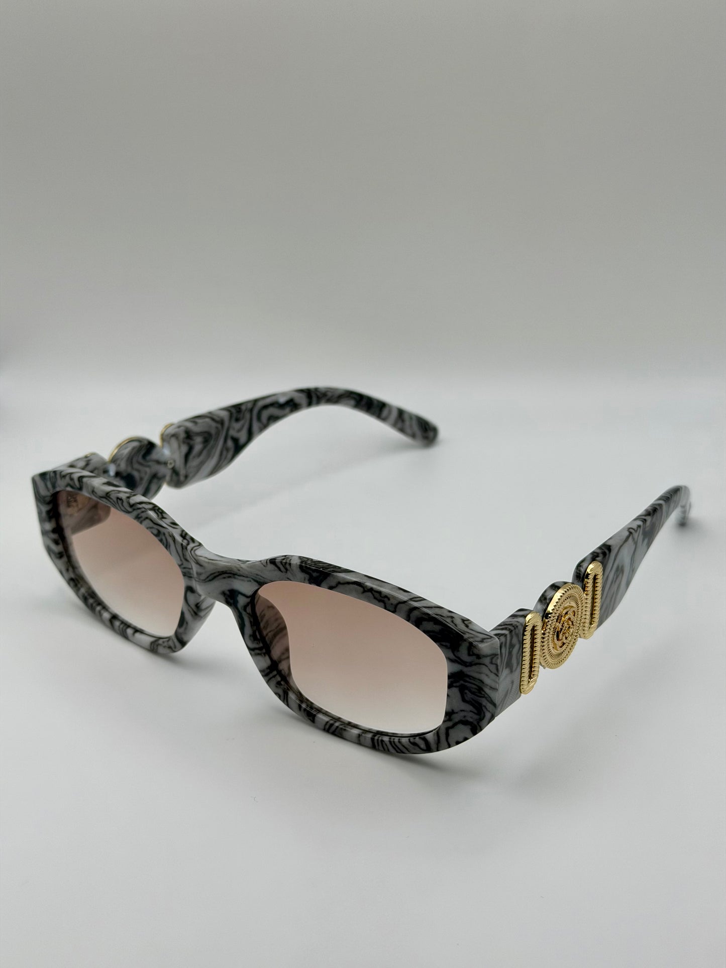 Vintage Rectangle Black Sunglasses | Retro Designer-Inspired Shades | Gold Medallion Statement Glasses | UV Protection Women Sunglasses