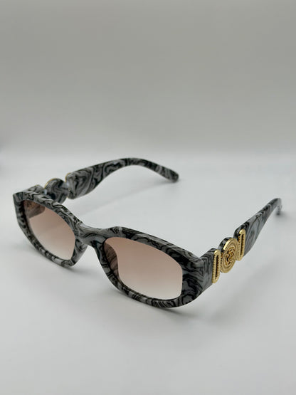 Vintage Rectangle Black Sunglasses | Retro Designer-Inspired Shades | Gold Medallion Statement Glasses | UV Protection Women Sunglasses