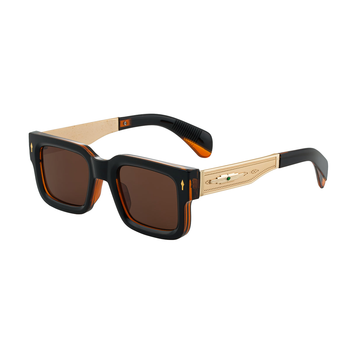 Vintage-Inspired Polarized Sunglasses: Square Multicolors Frame, Gold Temples, UV400 Protection with Personalized Sunglasses Case