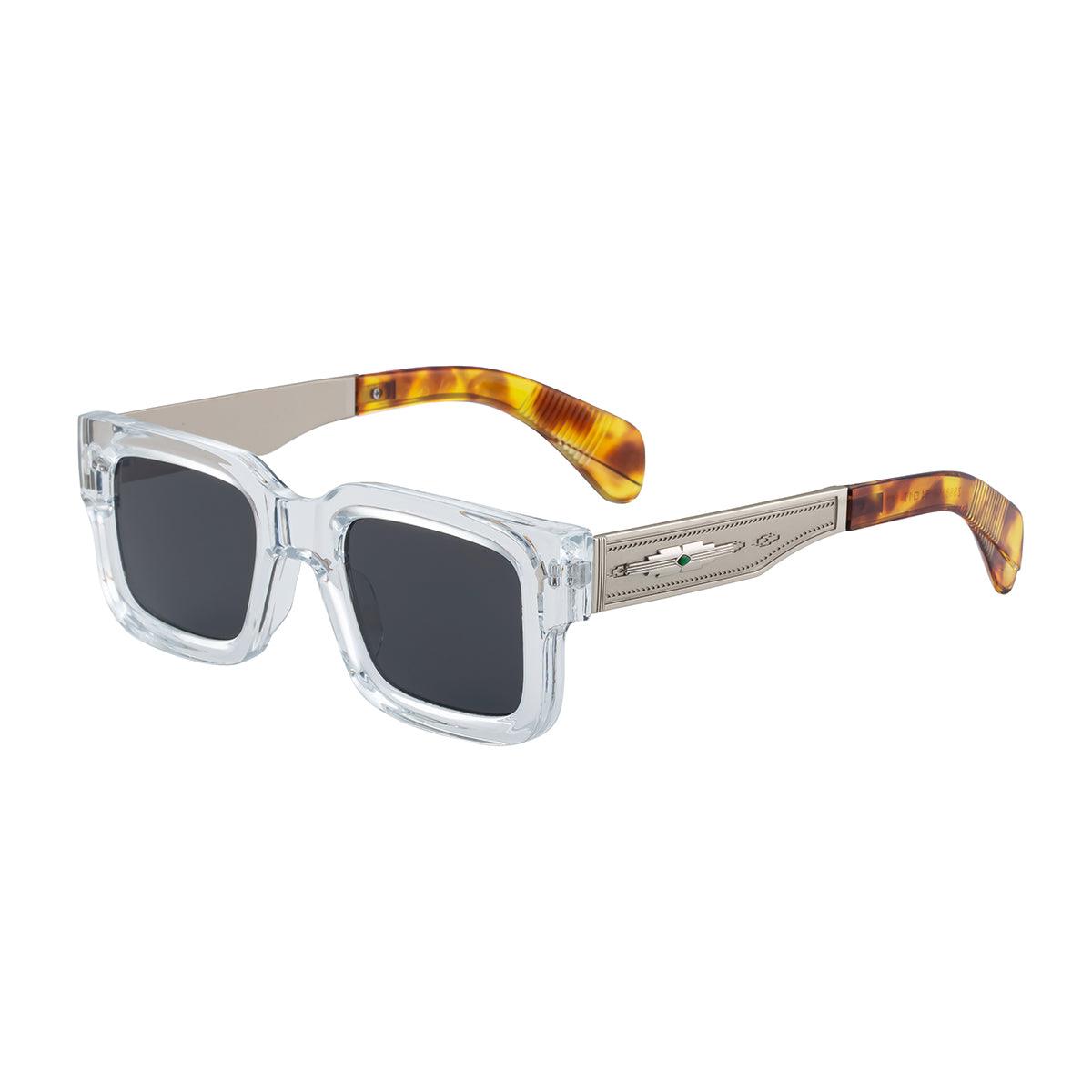 Vintage-Inspired Polarized Sunglasses: Square Multicolors Frame, Gold Temples, UV400 Protection with Personalized Sunglasses Case