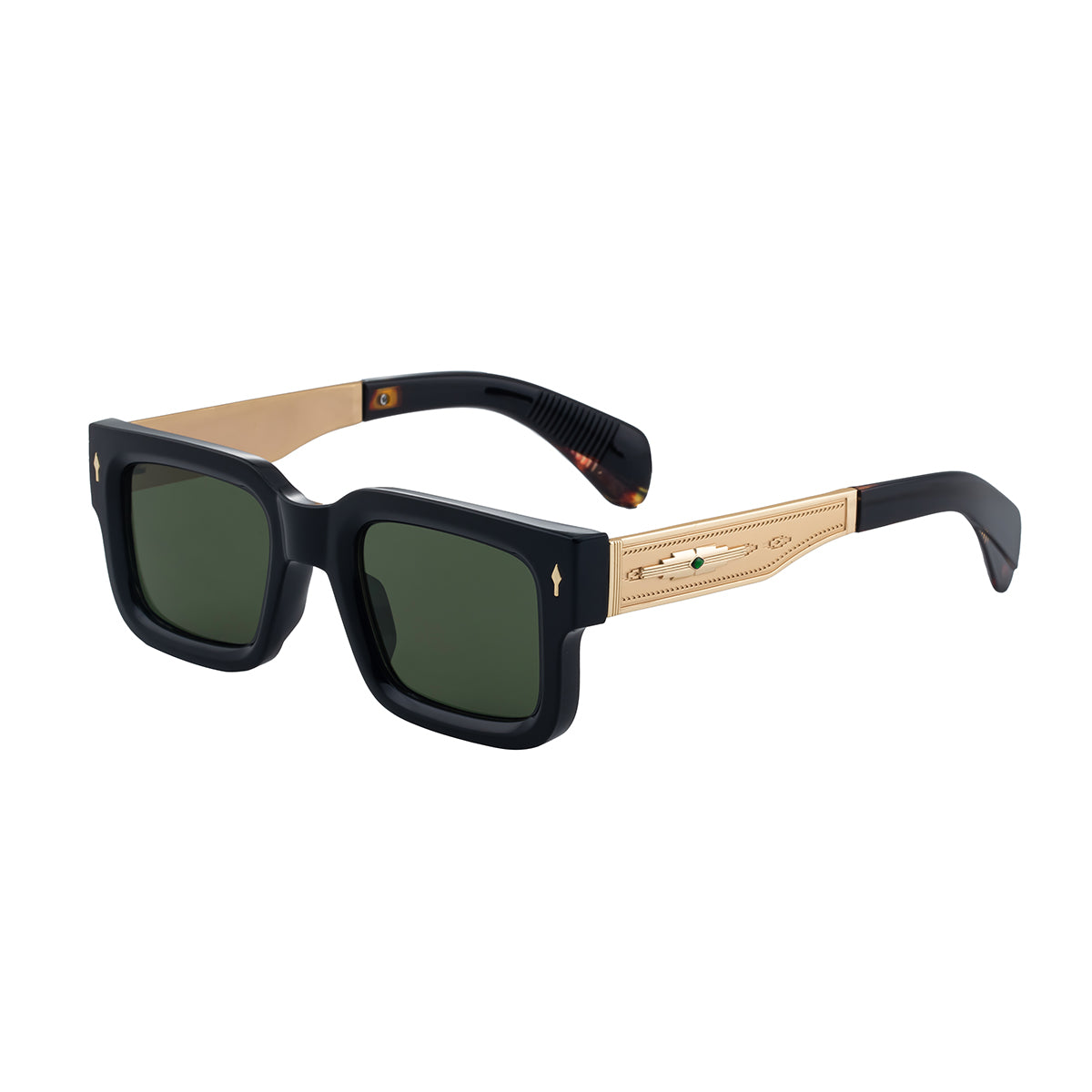 Vintage-Inspired Polarized Sunglasses: Square Multicolors Frame, Gold Temples, UV400 Protection with Personalized Sunglasses Case