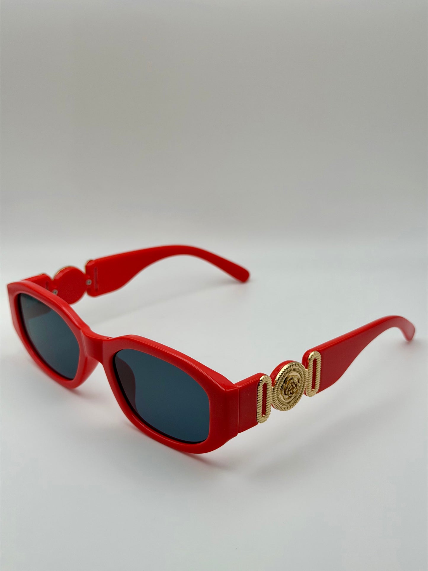 Vintage Rectangle Black Sunglasses | Retro Designer-Inspired Shades | Gold Medallion Statement Glasses | UV Protection Women Sunglasses