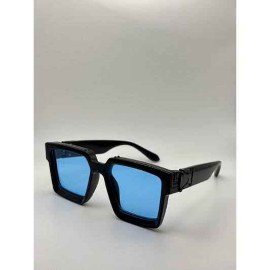 Bold Black Square Sunglasses with Blue Tinted Lenses | Retro Statement Eyewear | Unisex Oversized Sunglasses | UV Protection Fashion Shades