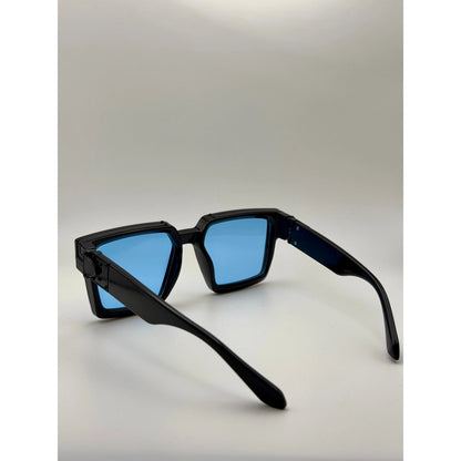 Bold Black Square Sunglasses With Blue Tinted Lenses Retro Statement Eyewear Unisex Oversized Sunglasses Uv Protection Fashion Shades adjustable tint sunglasses - View 2