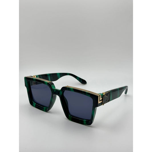 Green Marble Square Sunglasses | Oversized Retro Unisex Shades | Dark Tinted Lenses | Bold Statement Eyewear | UV Protection Sunglasses