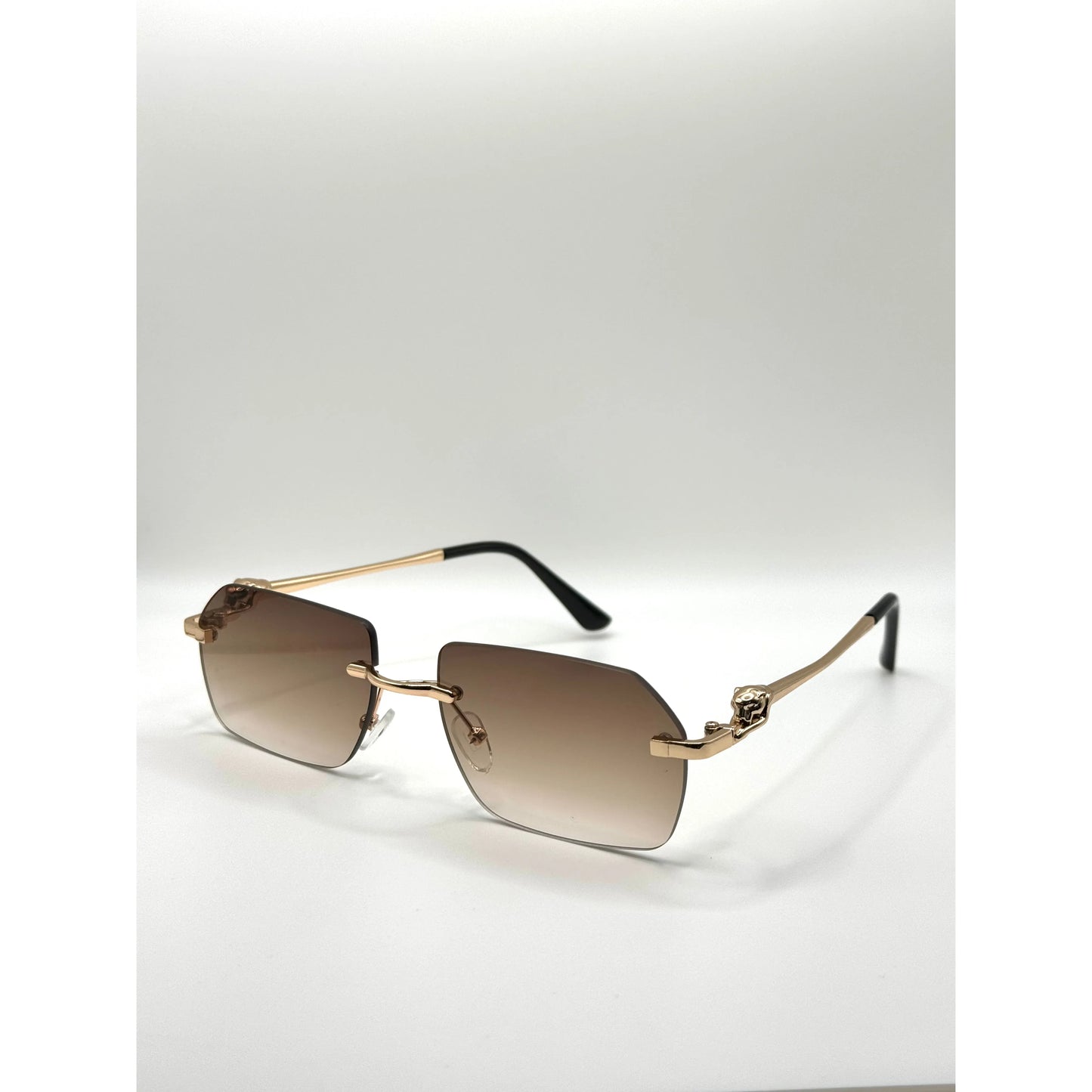 Diamond Cutted Elegant Rimless Gradient  Sunglasses with Gold Frame For Men And Women